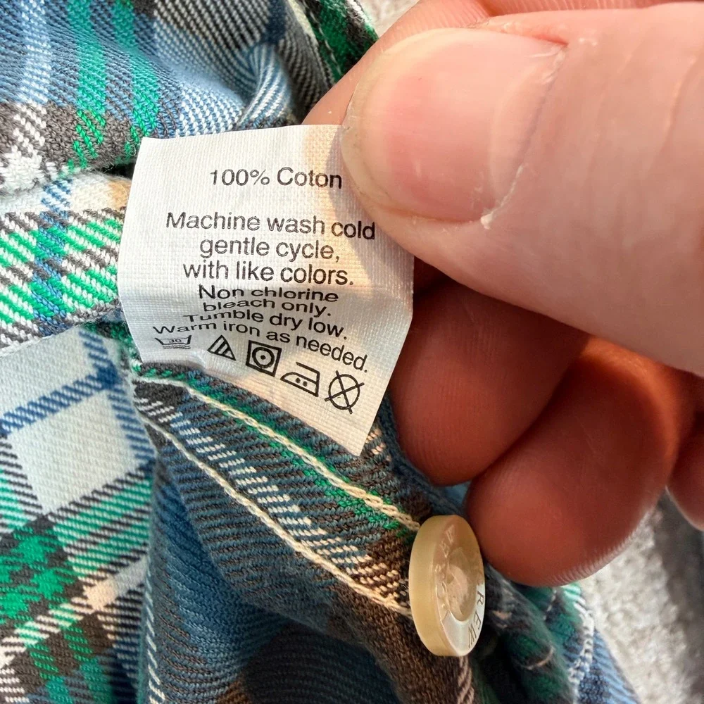 Vintage J Crew‎ Tailored Woven Shirts Blue Green Plaid Cotton Button Up Size L